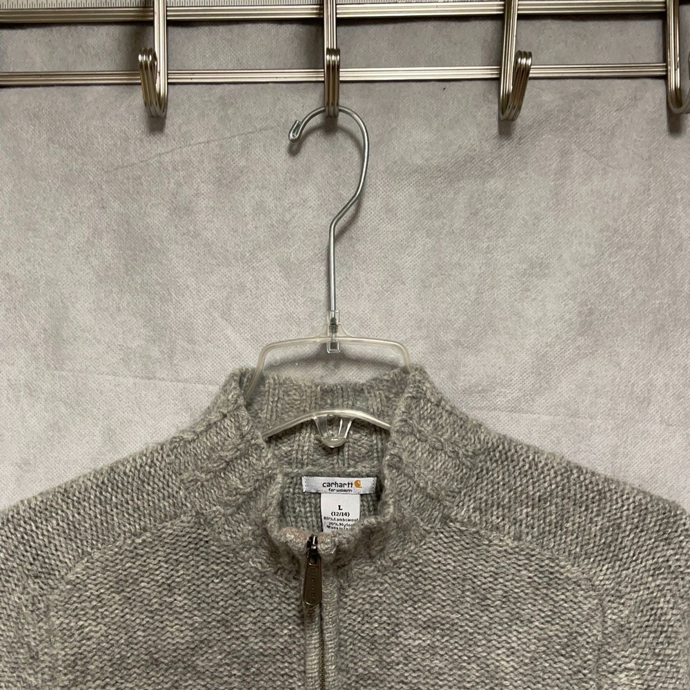 Carhartt‎ Sweater Women L Lambswool Cable Jacket Cardigan Academia Outdoor 12-14